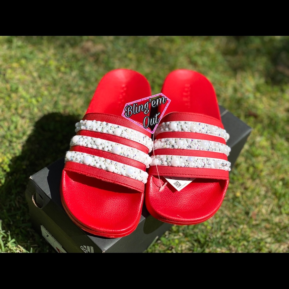 Red Adidas Slides